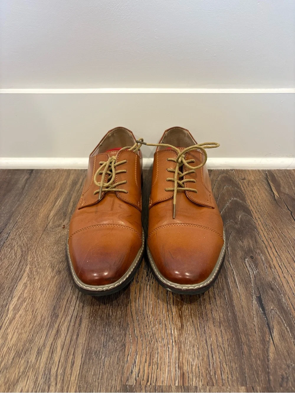 Bruno Marc Leather Cap-Toe Derby Shoes - Cognac Brown